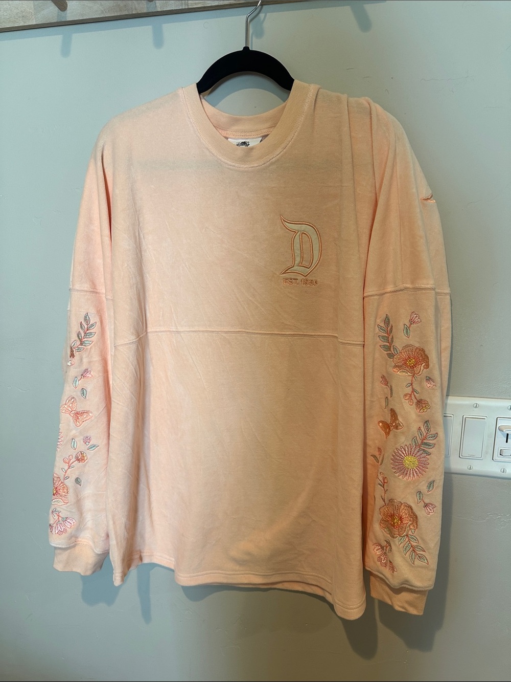 Disneyland Spirit Jersey Soft Pink Embroidered Floral Long-Sleeve Sweatshirt